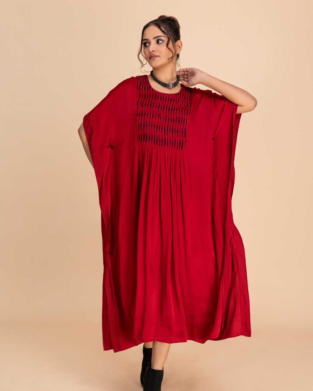 Rekhta Kaftan (Crimson Red Modal Satin)