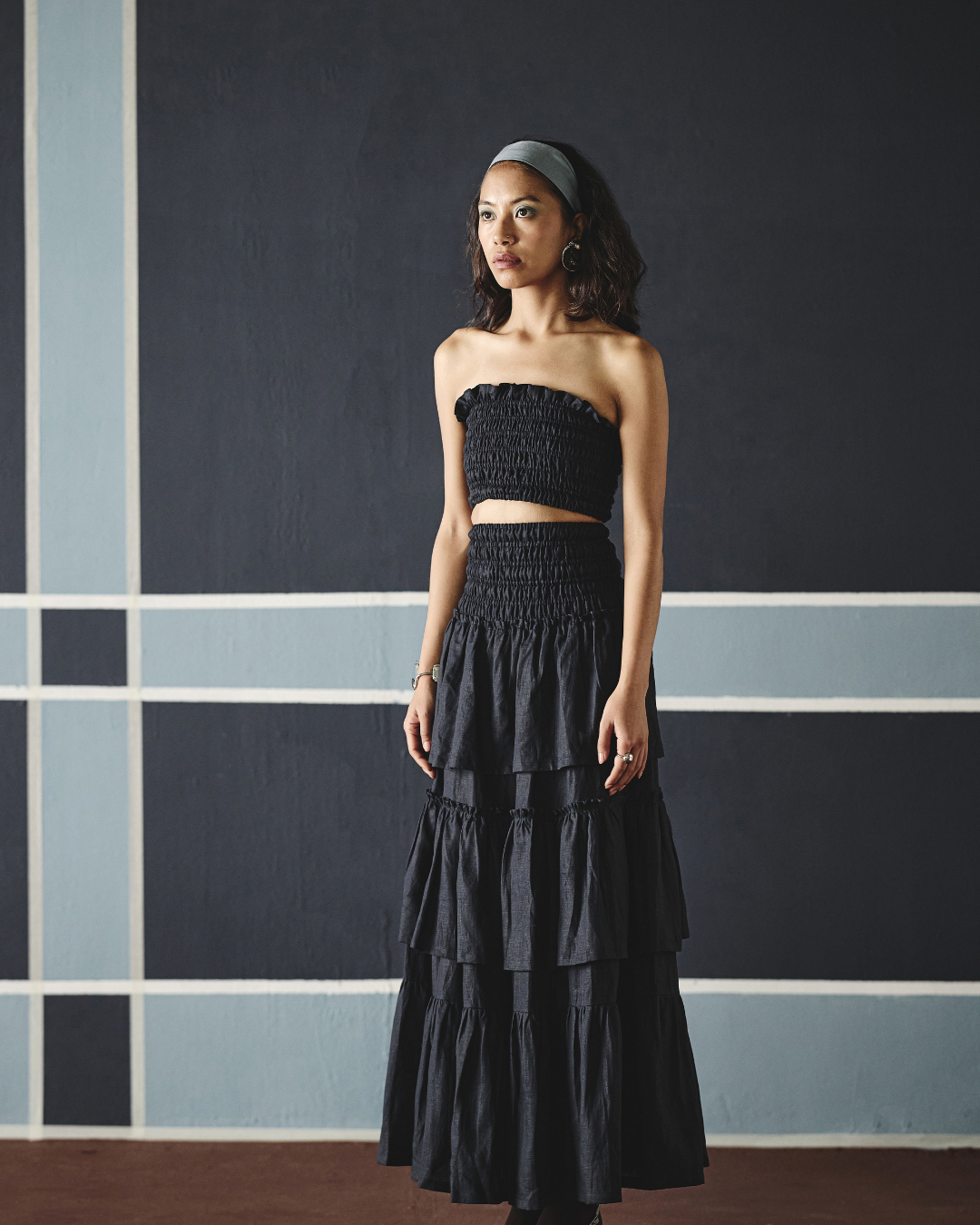 Elsa Smocking Co-ord Set - Navy & Brown- Shop Nirvanaa