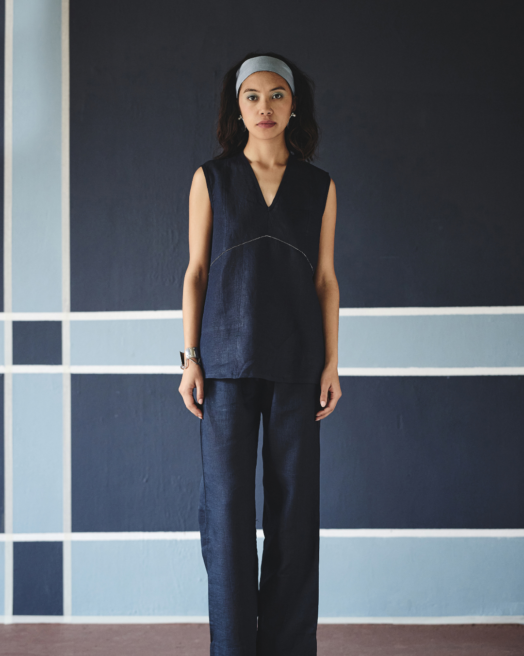 Roseline Co-ord Set - Navy & Brown- Shop Nirvanaa