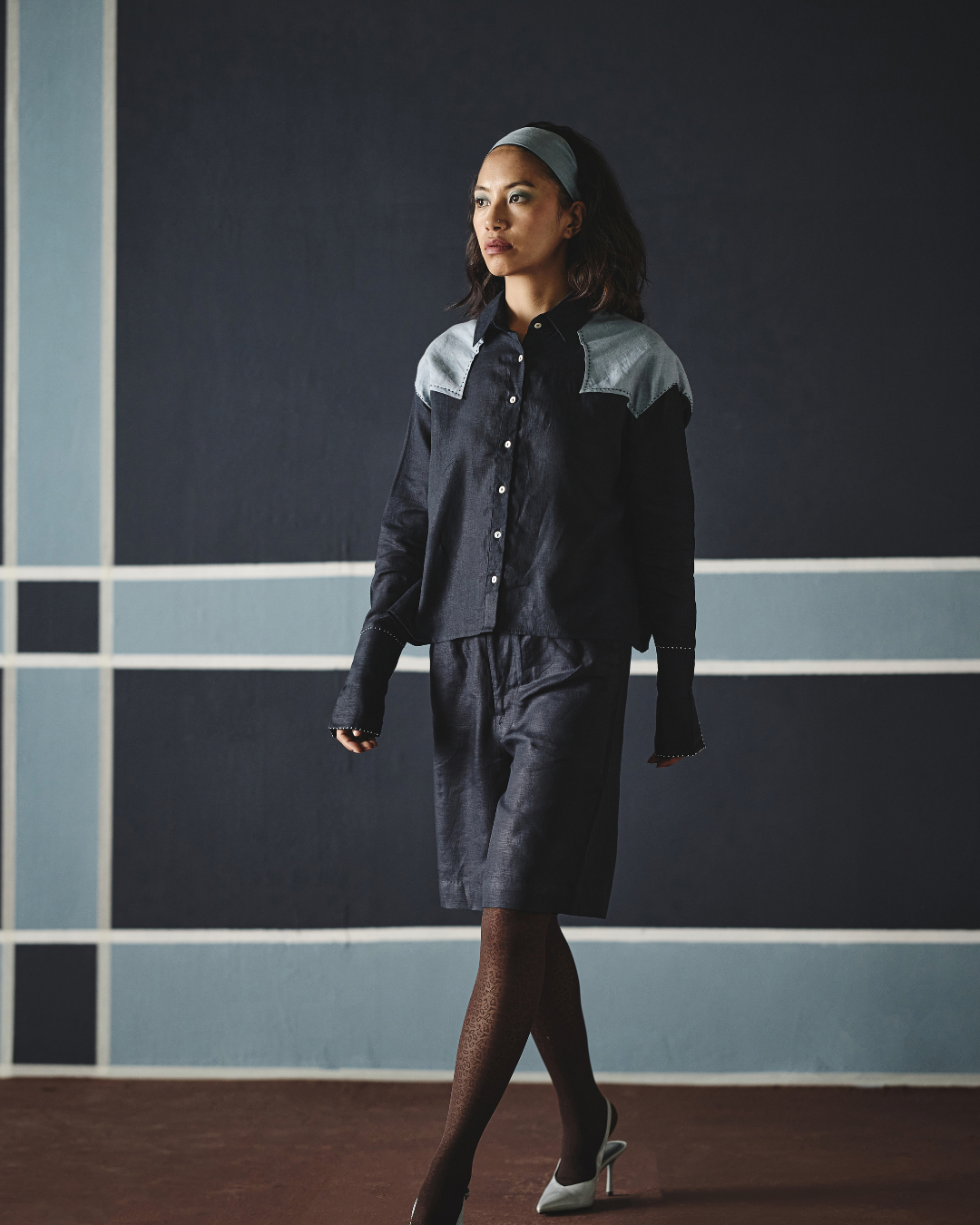Bat Ber Short Co-ord Set - Navy & Brown- Shop Nirvanaa