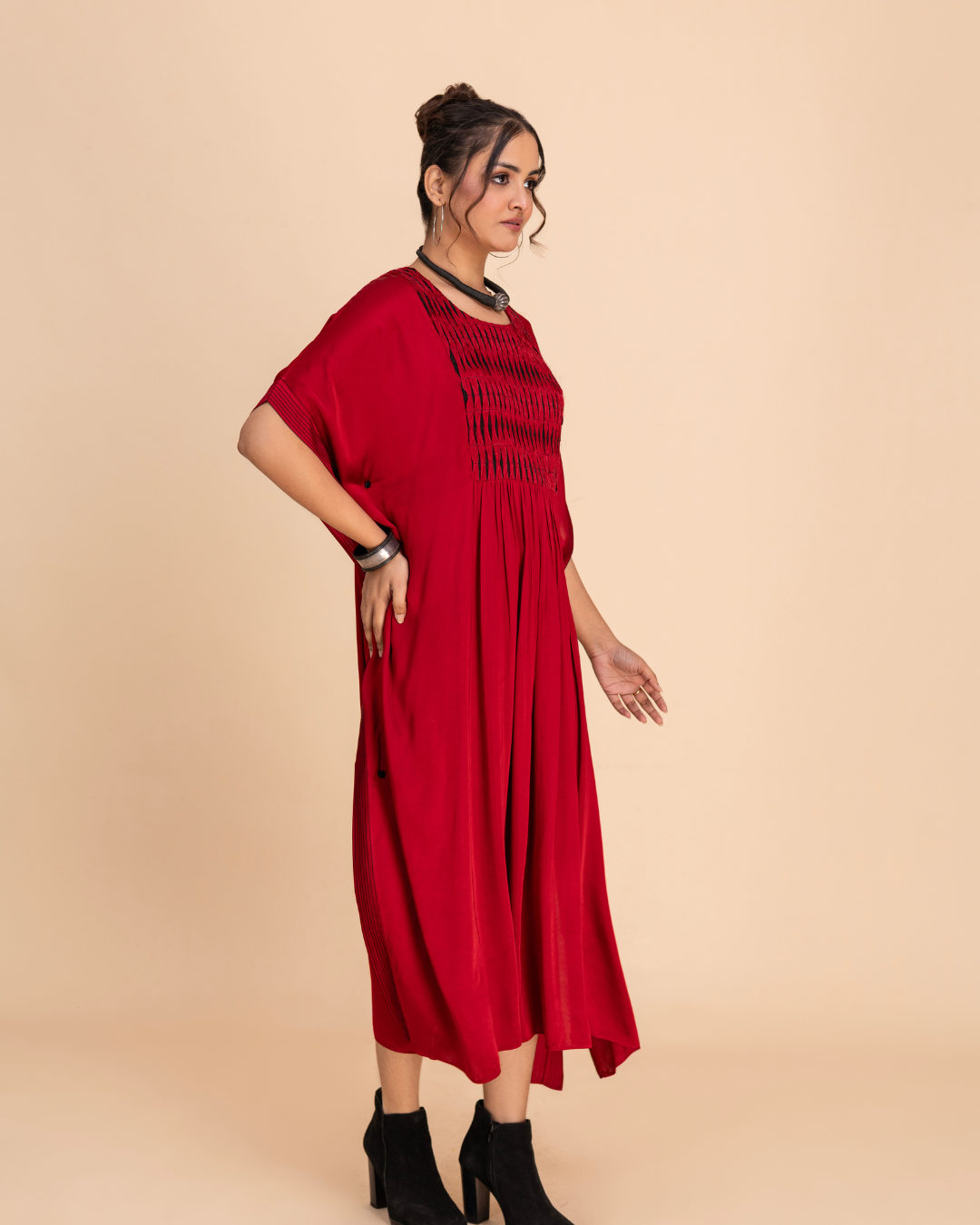 Rekhta Kaftan (Crimson Red Modal Satin)