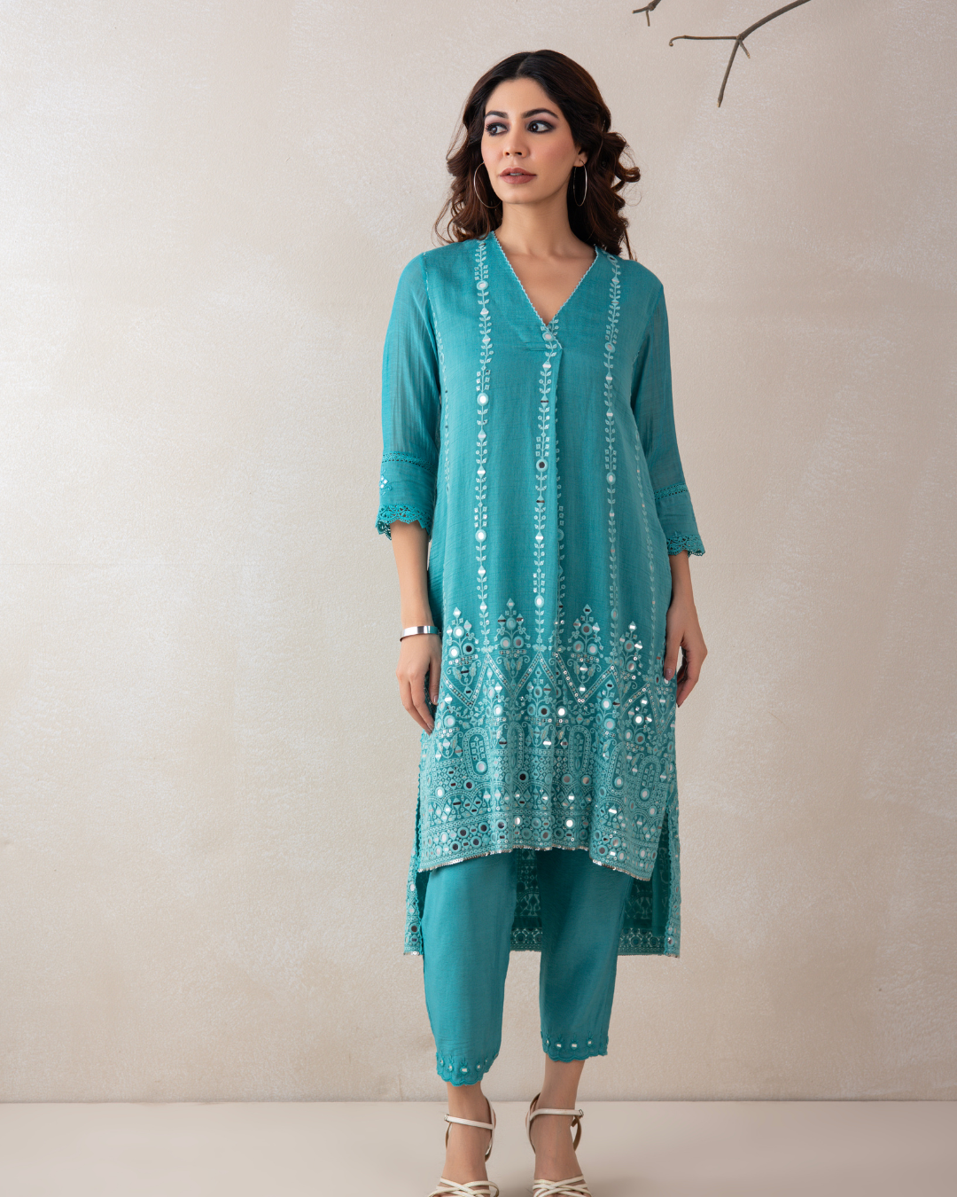 Aabha Tunic Set (Emerald Green & Firozi)