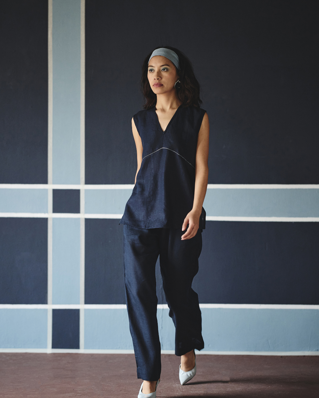 Roseline Co-ord Set - Navy & Brown- Shop Nirvanaa