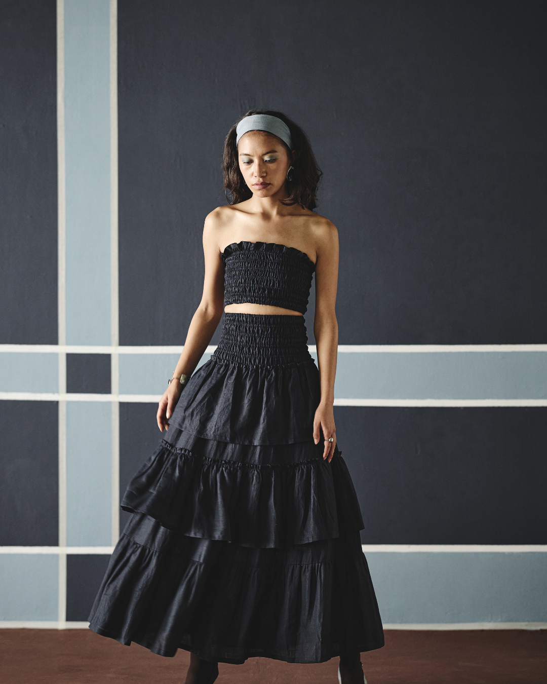 Elsa Smocking Co-ord Set - Navy & Brown- Shop Nirvanaa