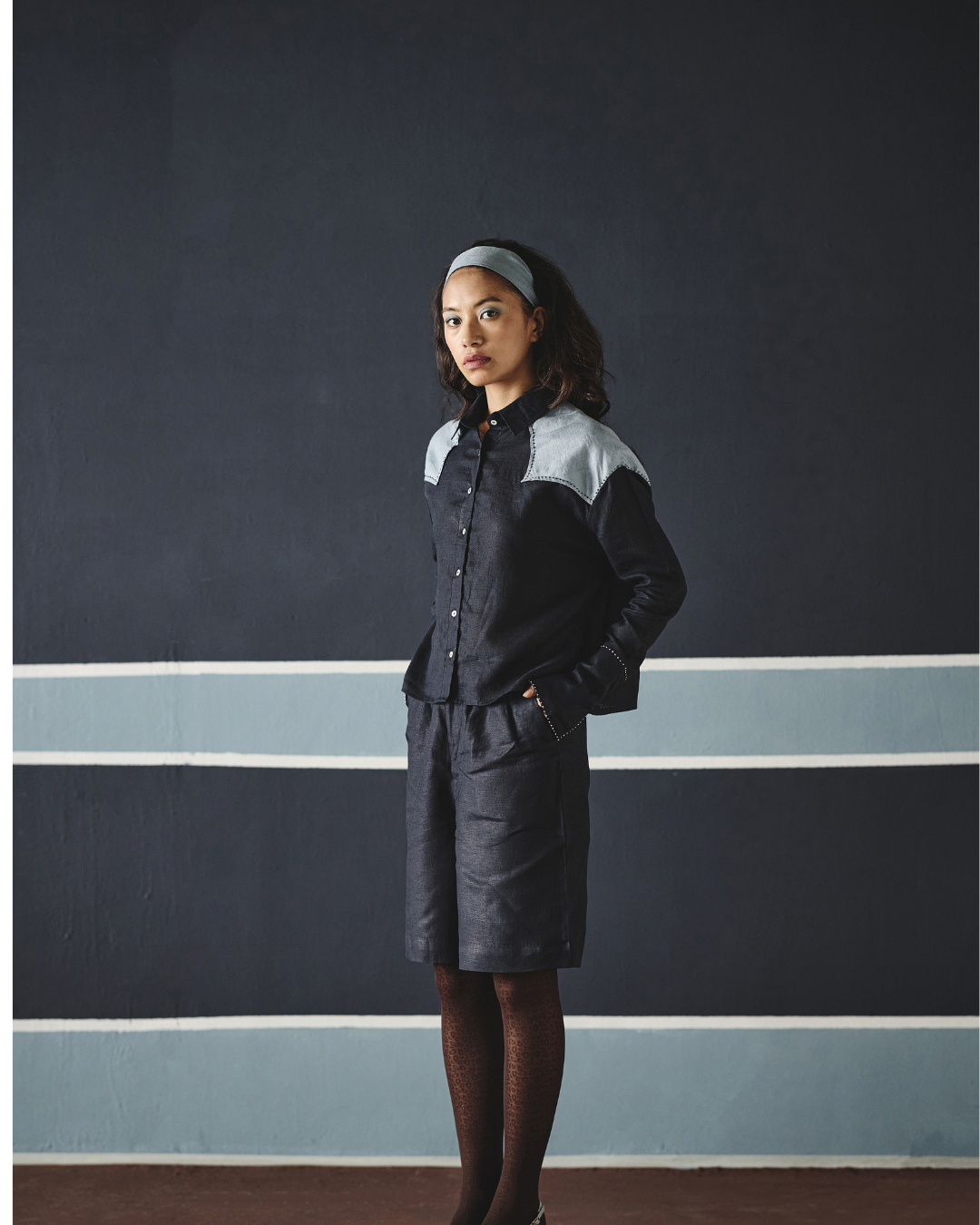 Bat Ber Short Co-ord Set - Navy & Brown- Shop Nirvanaa