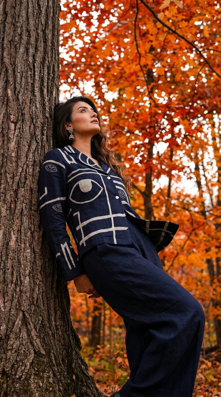 NAVY EYE ALL OVER EMBROIDERED BLAZER