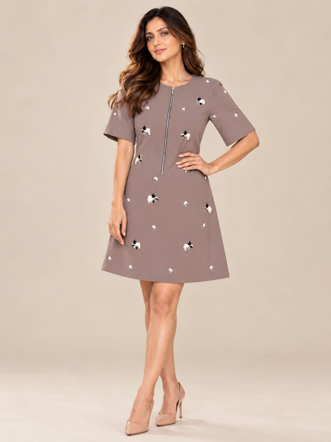 TAUPE ZIPPER DRESS