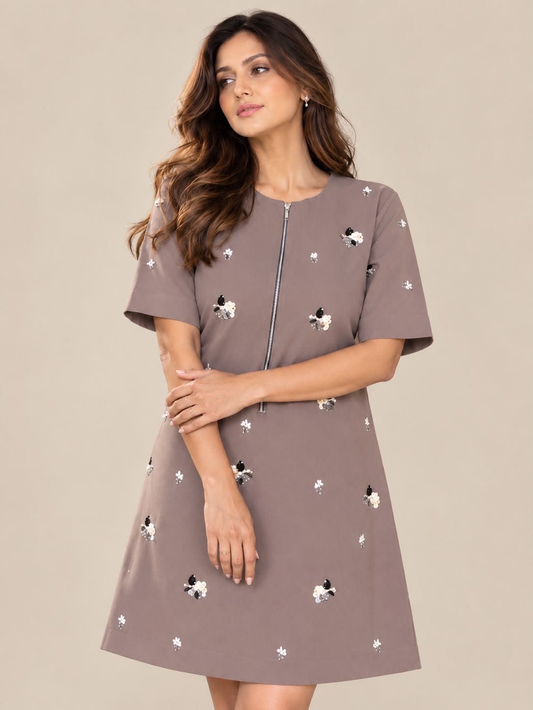 TAUPE ZIPPER DRESS