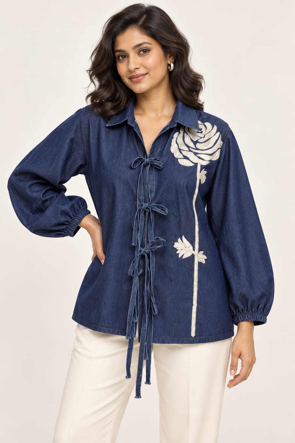 DENIM FLOWER FRINGE