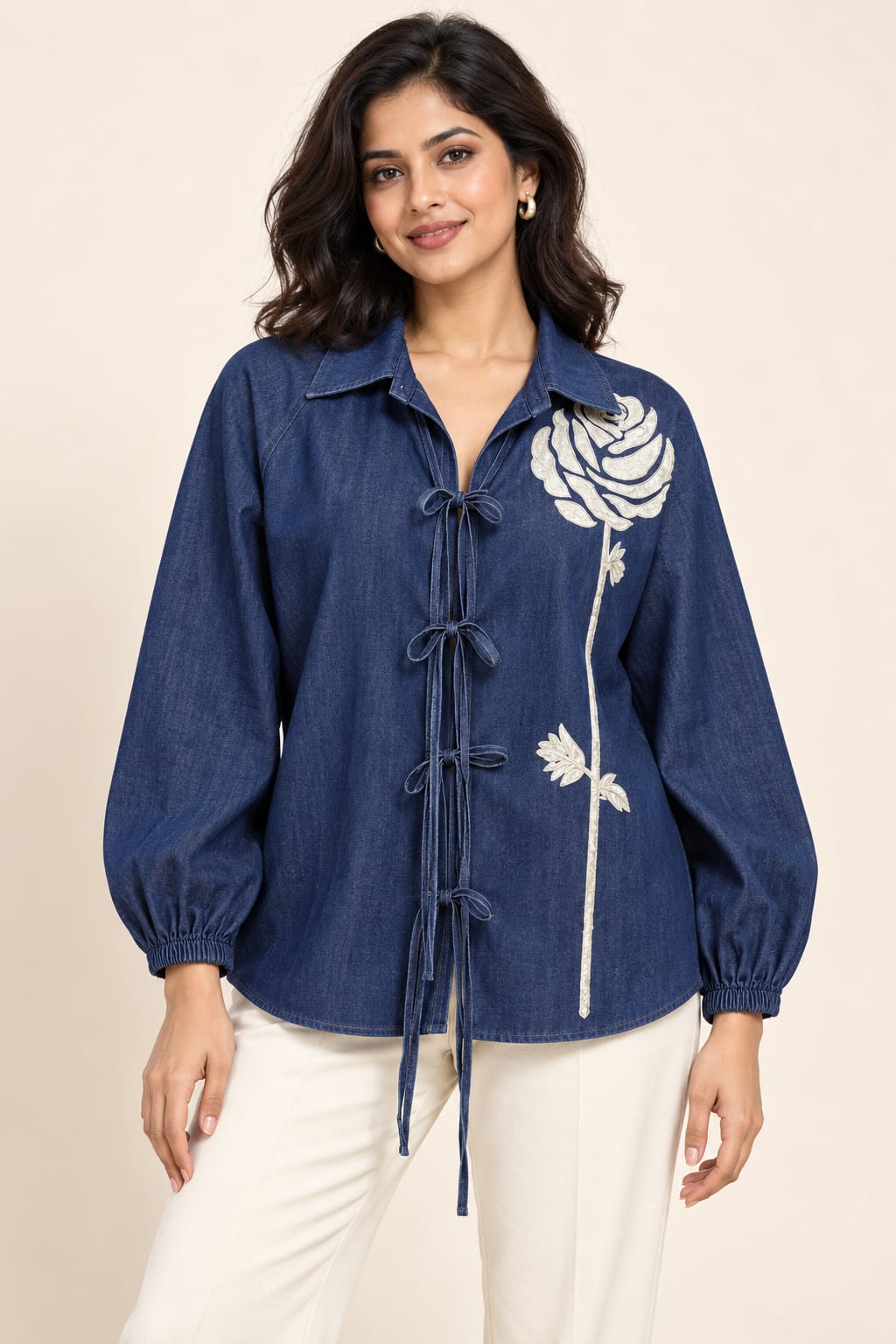 DENIM FLOWER FRINGE