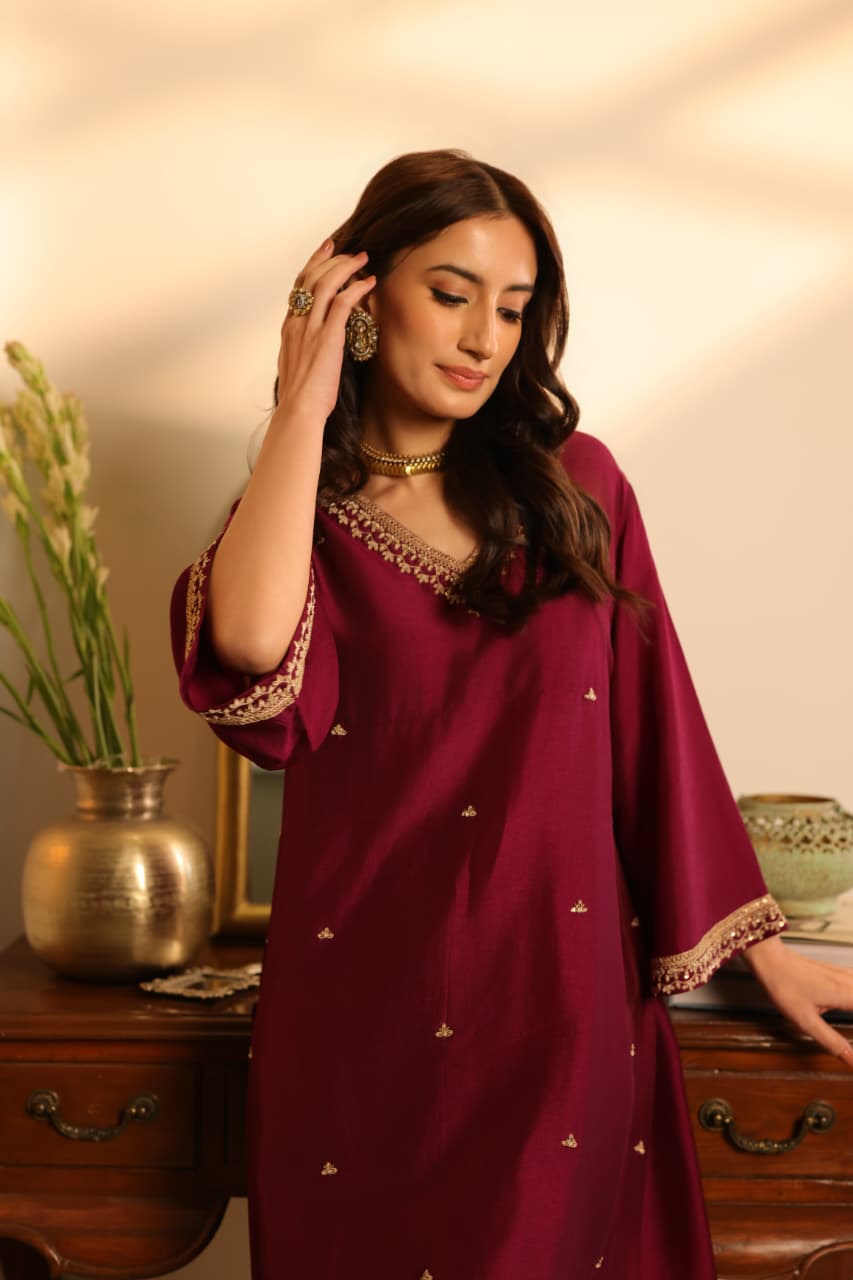 PETUNIA KURTA SET BURGUNDY