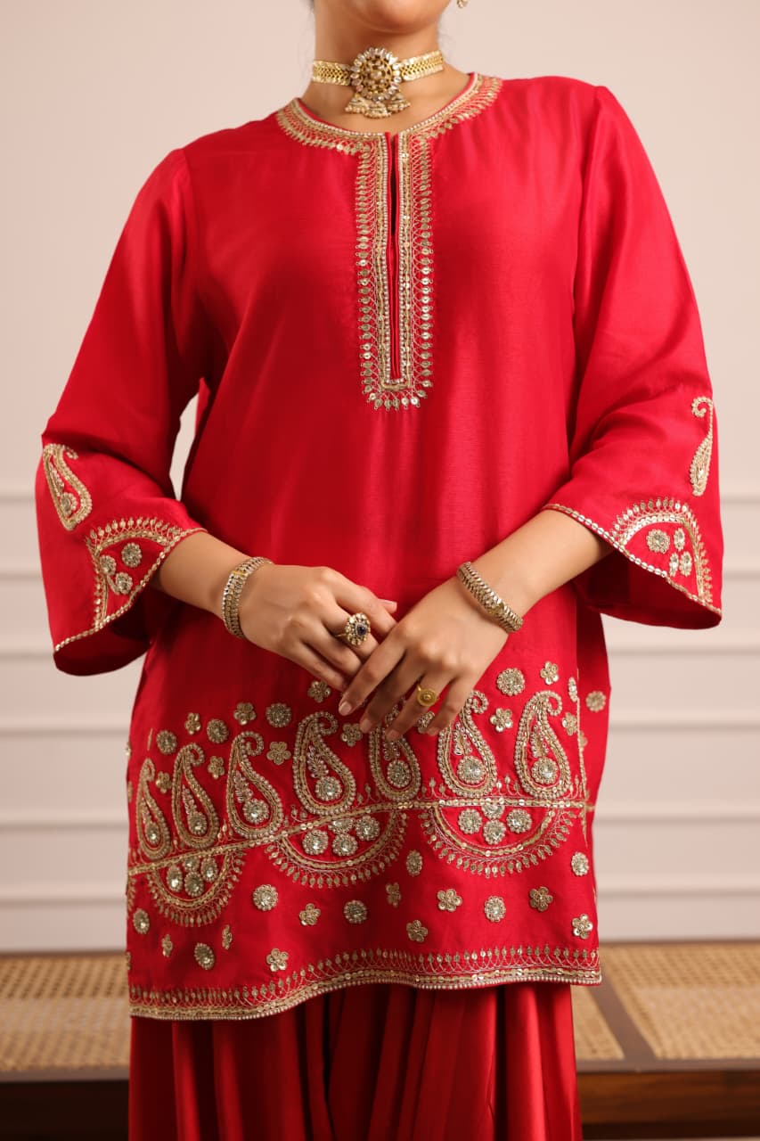 KERI DRAPED PANT SET RED