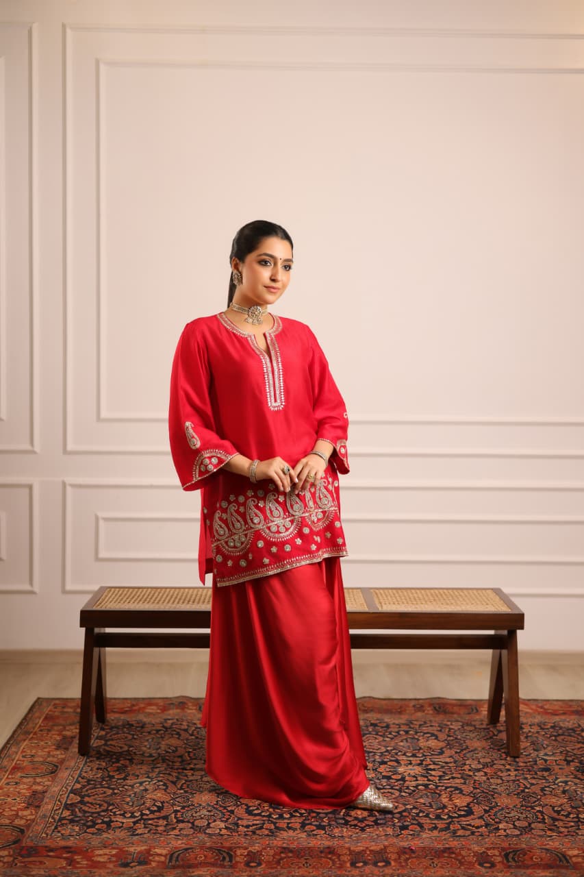 KERI DRAPED PANT SET RED
