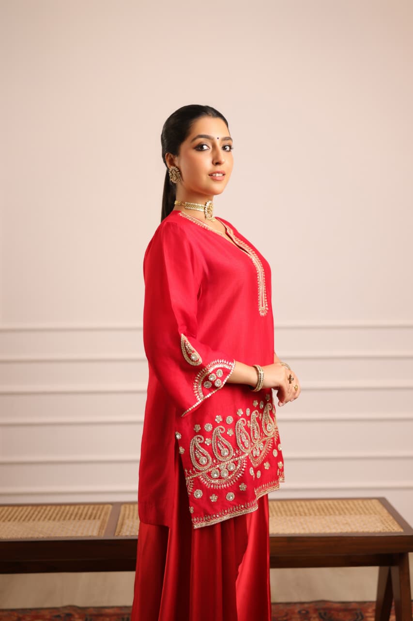 KERI DRAPED PANT SET RED