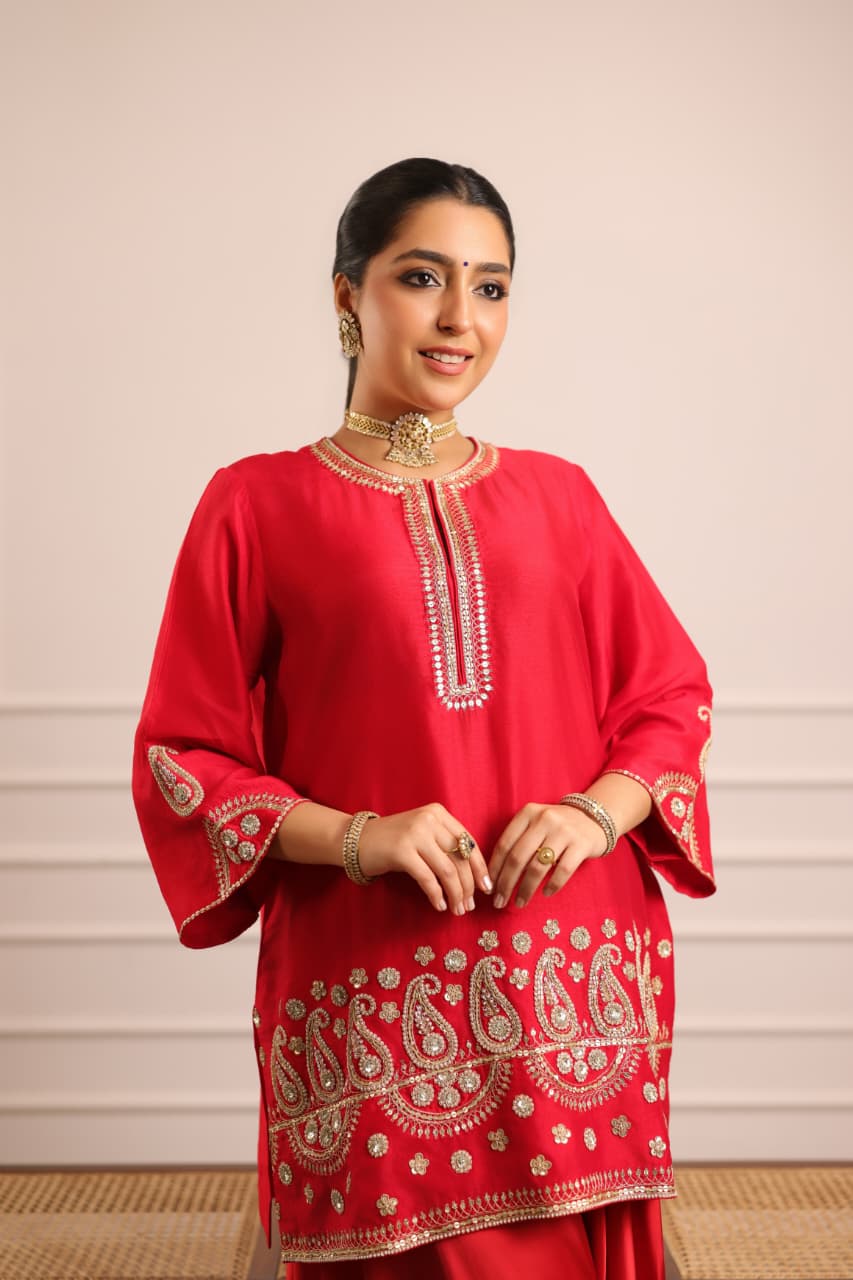 KERI DRAPED PANT SET RED