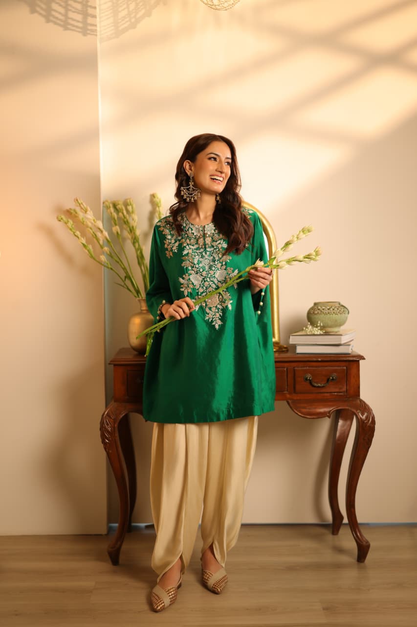 JUHI BOXY TOP - DHOTI PANTS SET BOTTLE GREEN