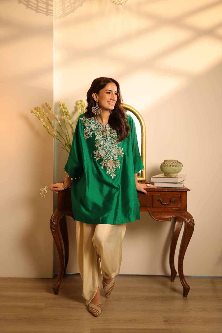 JUHI BOXY TOP - DHOTI PANTS SET BOTTLE GREEN