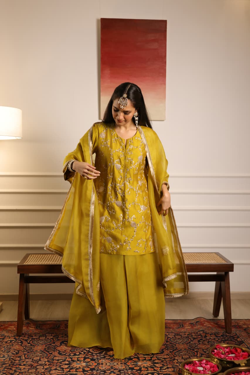 NOOR SHARARA SET MUSTARD