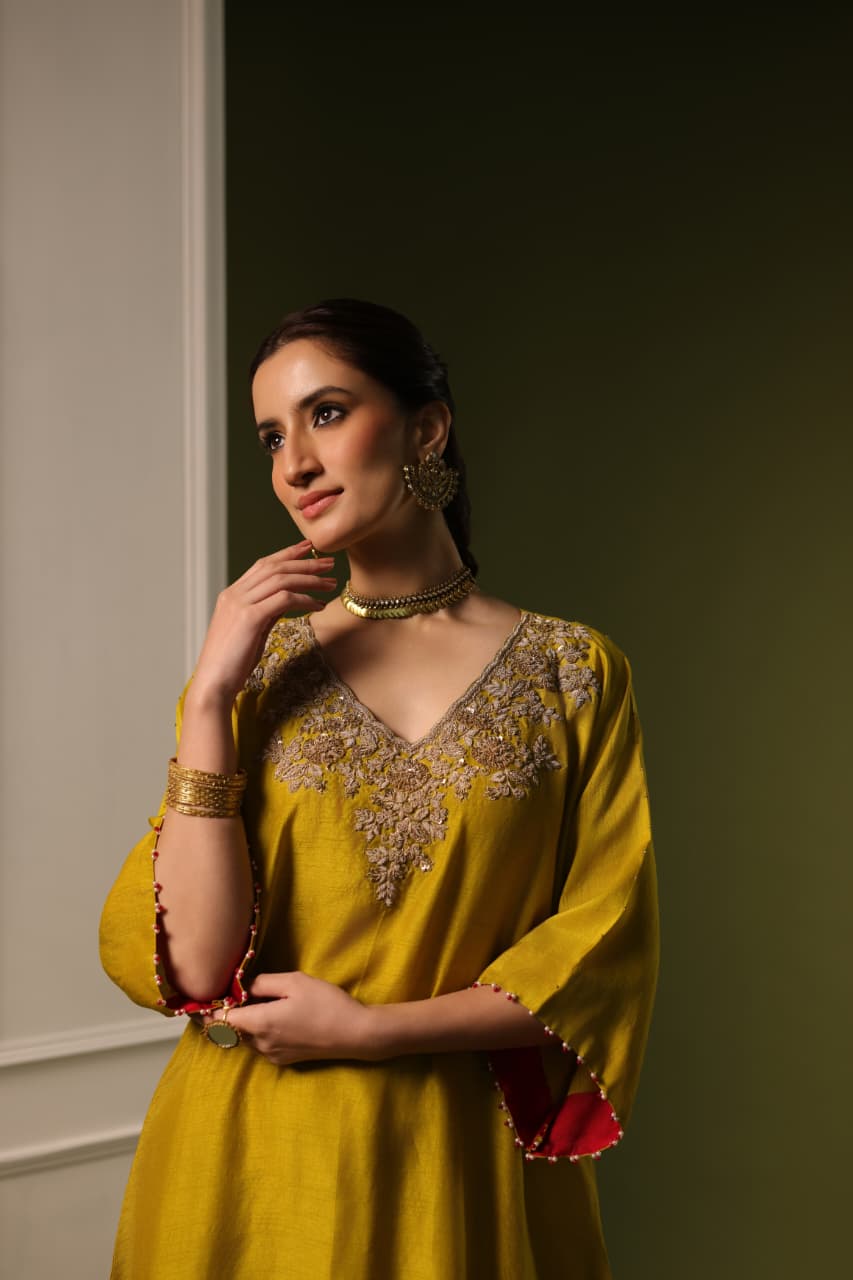 ORCHID A-LINE KAFTAN SET MUSTARD