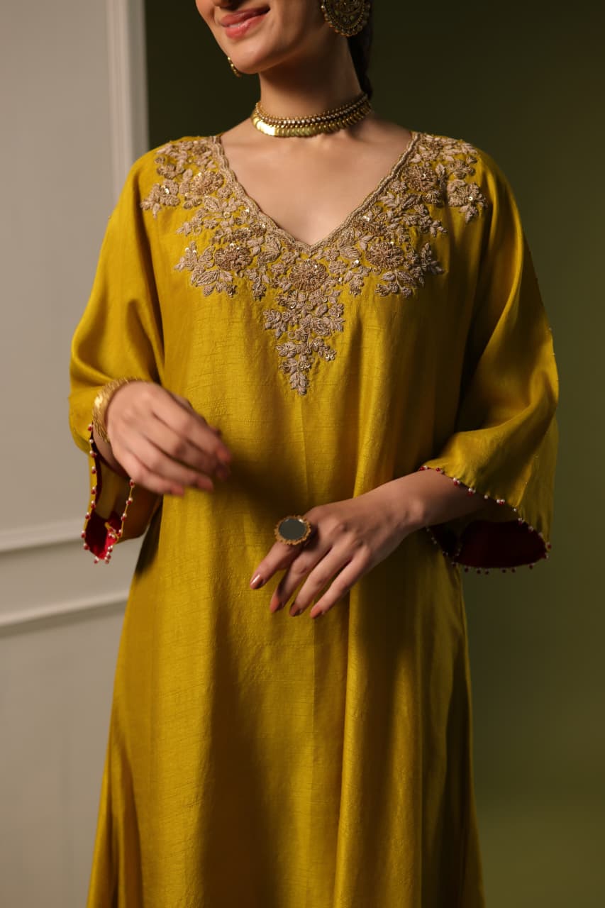ORCHID A-LINE KAFTAN SET MUSTARD