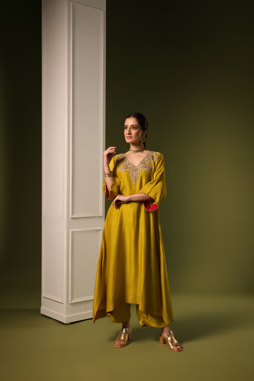 ORCHID A-LINE KAFTAN SET MUSTARD