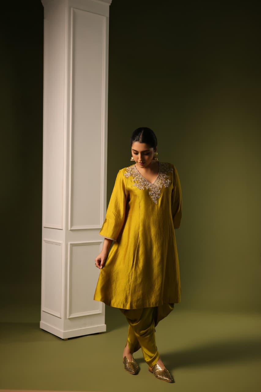 ORCHID SHORT KURTA DHOTI SET MUSTARD