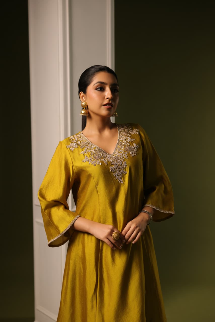 ORCHID SHORT KURTA DHOTI SET MUSTARD