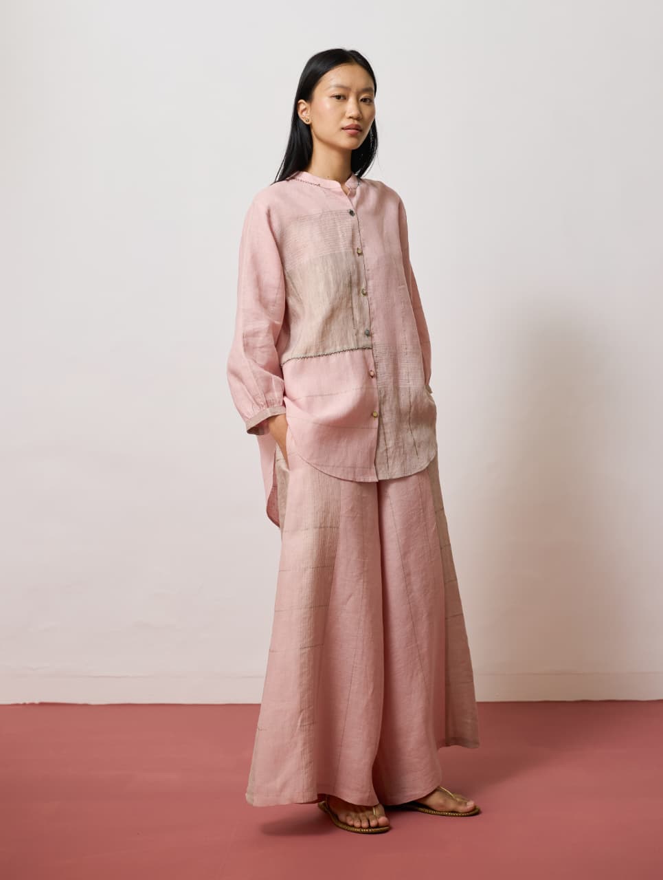 RIN METALLIC LINEN SHIRT - PINK