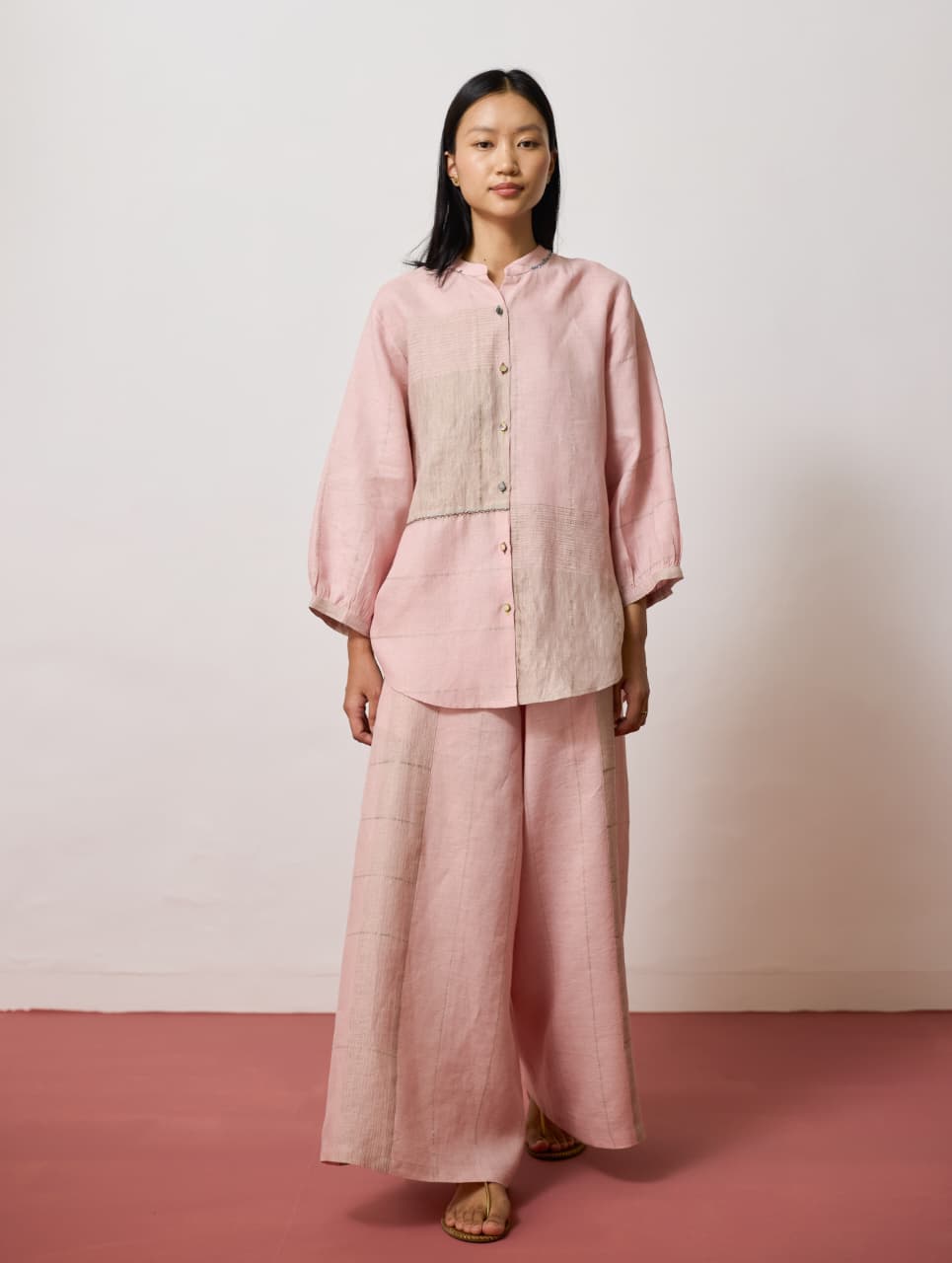 RIN METALLIC LINEN SHIRT - PINK