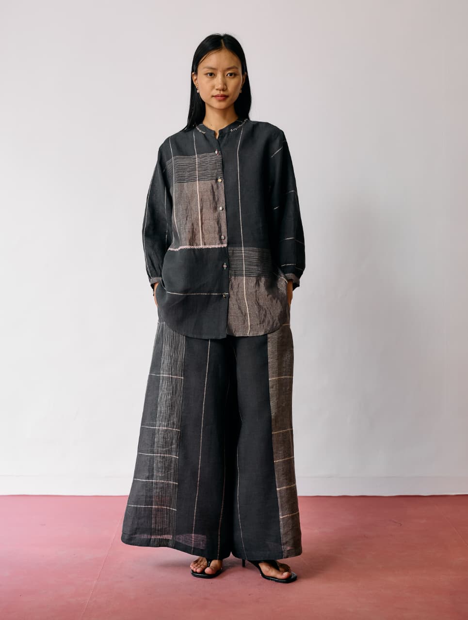 RIN METALLIC LINEN SHIRT - CHARCOAL