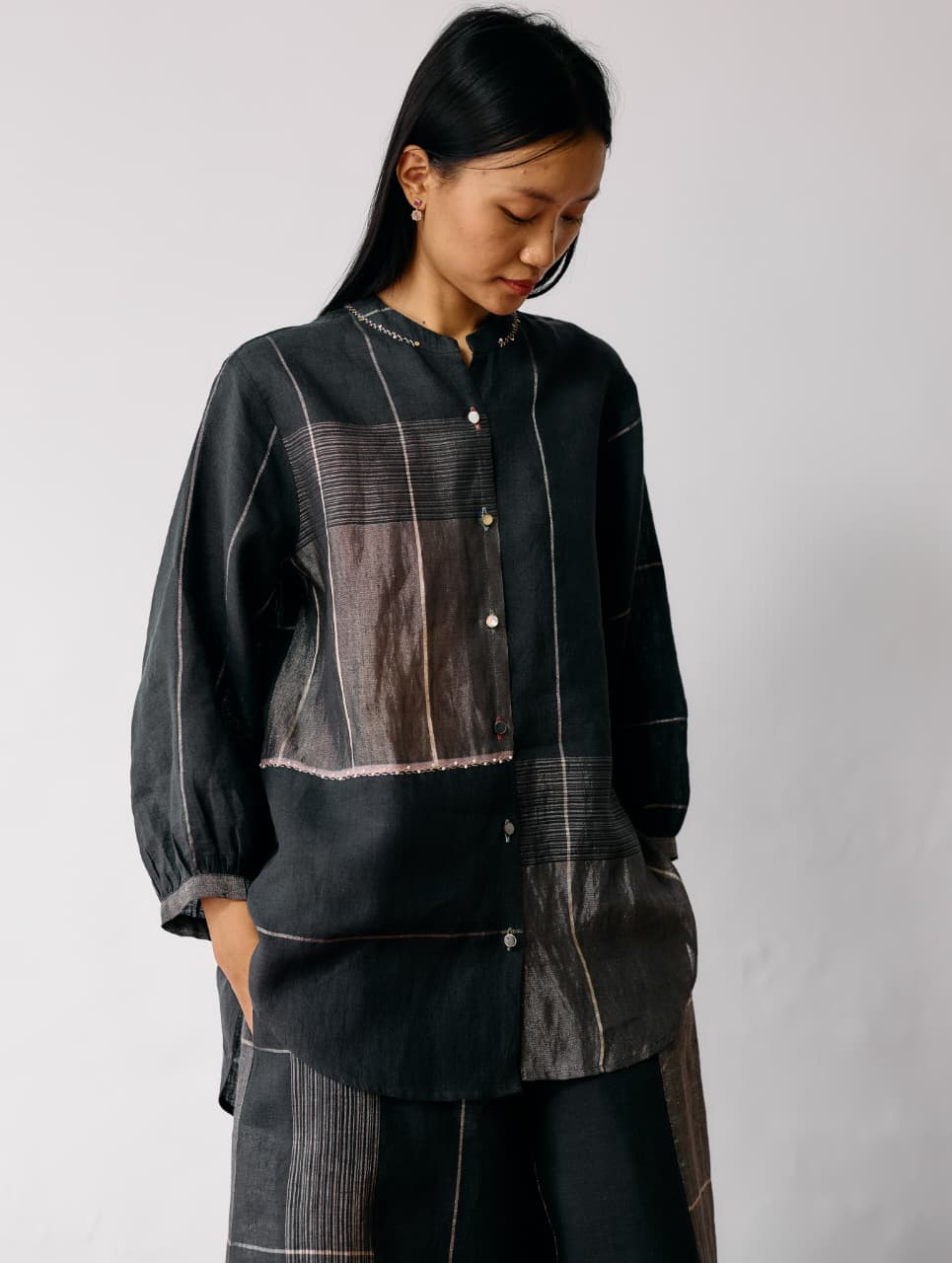 RIN METALLIC LINEN SHIRT - CHARCOAL