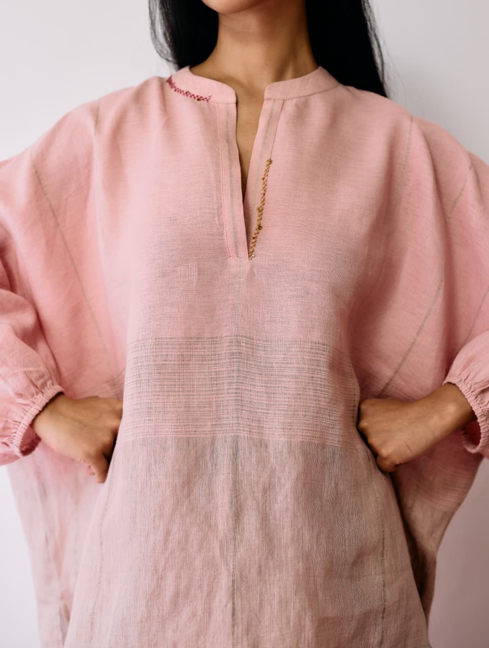 RAZA METALLIC LINEN TOP - PINK