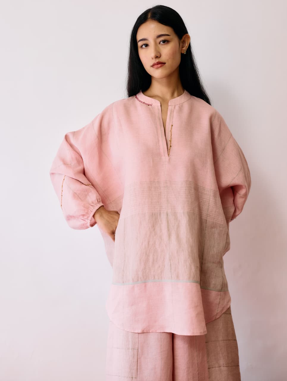 RAZA METALLIC LINEN TOP - PINK