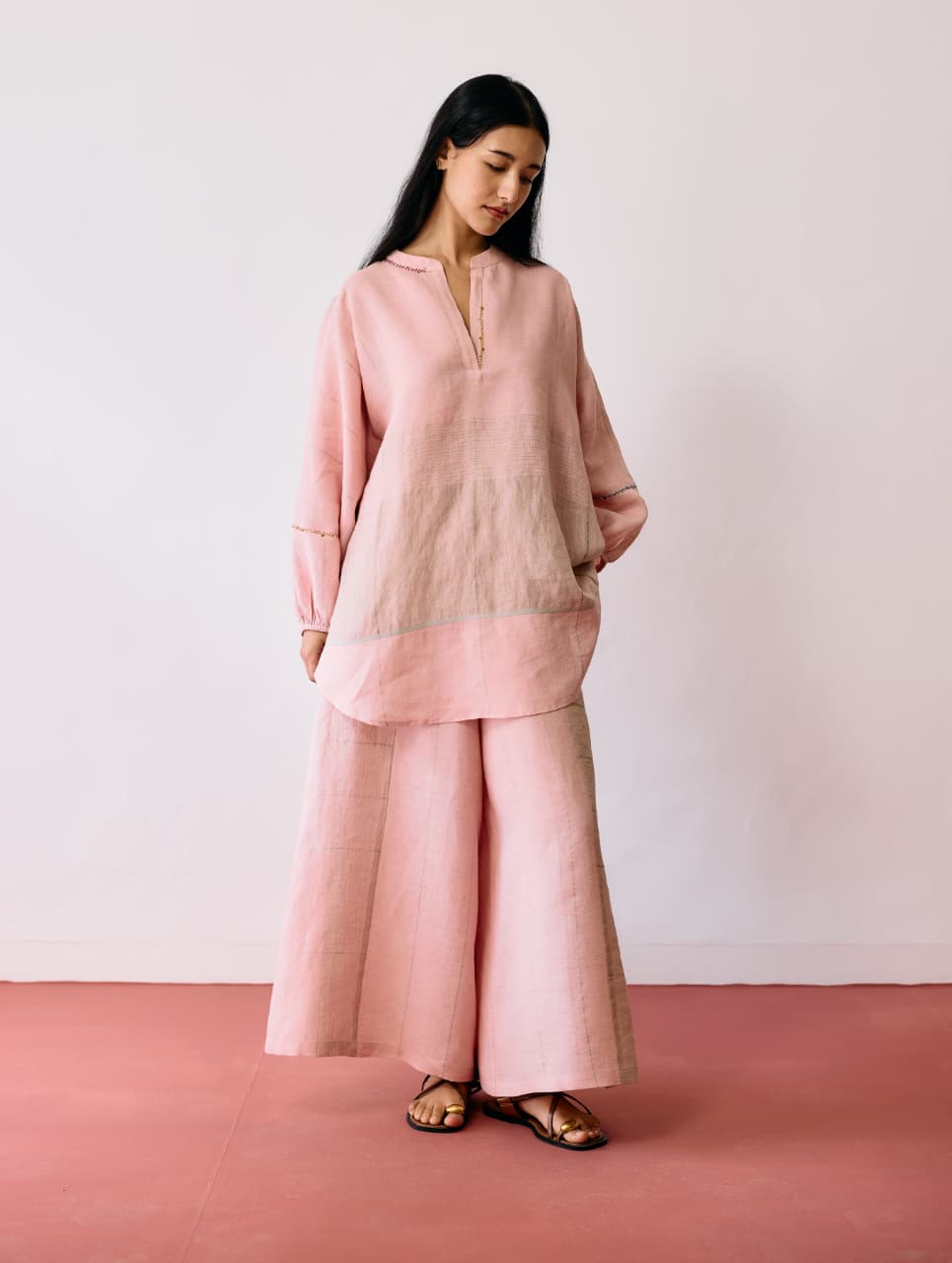 RAZA METALLIC LINEN TOP - PINK