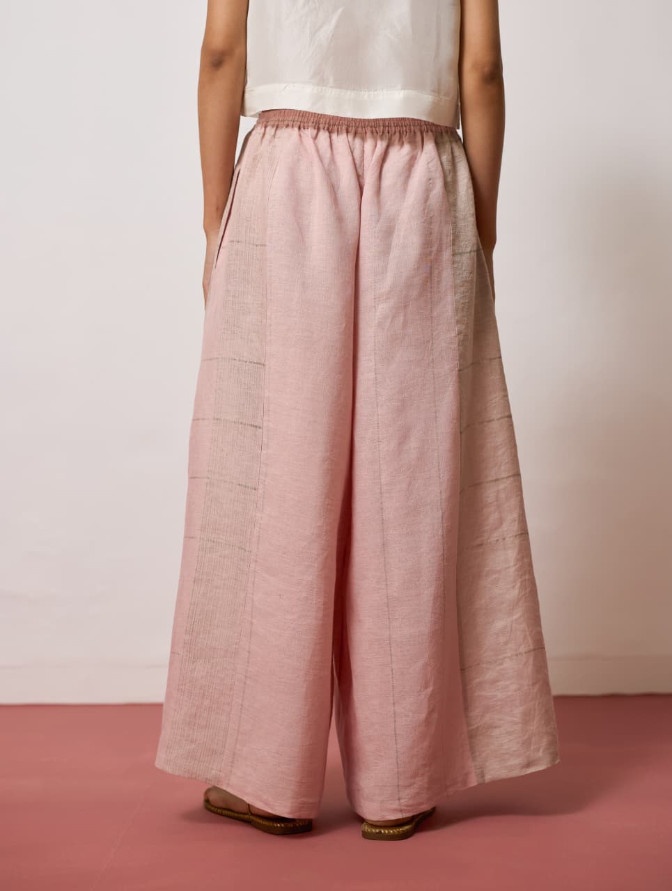 SERA WIDE-LEG METALLIC LINEN PANTS - PINK