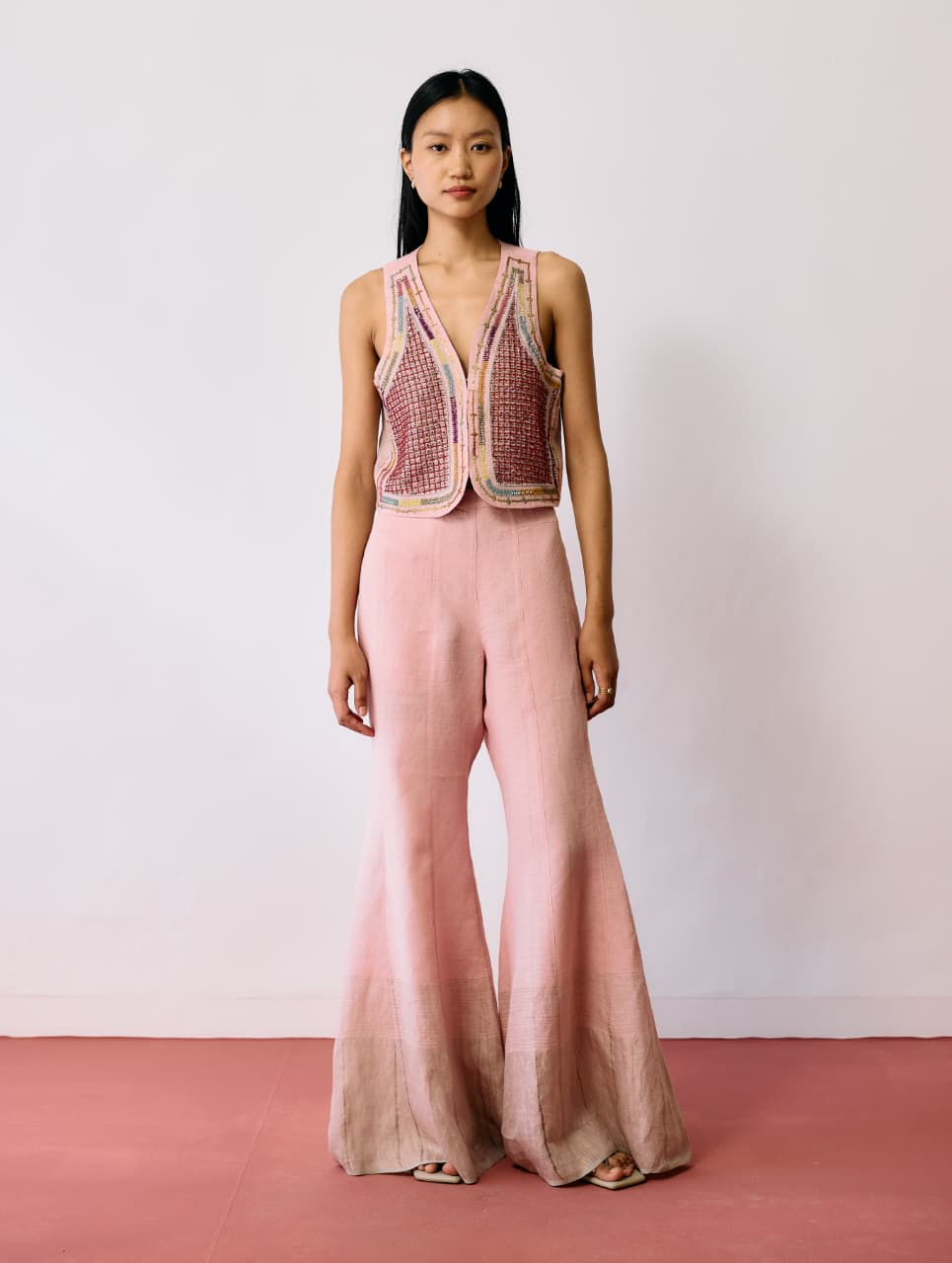 TALA METALLIC LINEN SHARARA PANTS - PINK