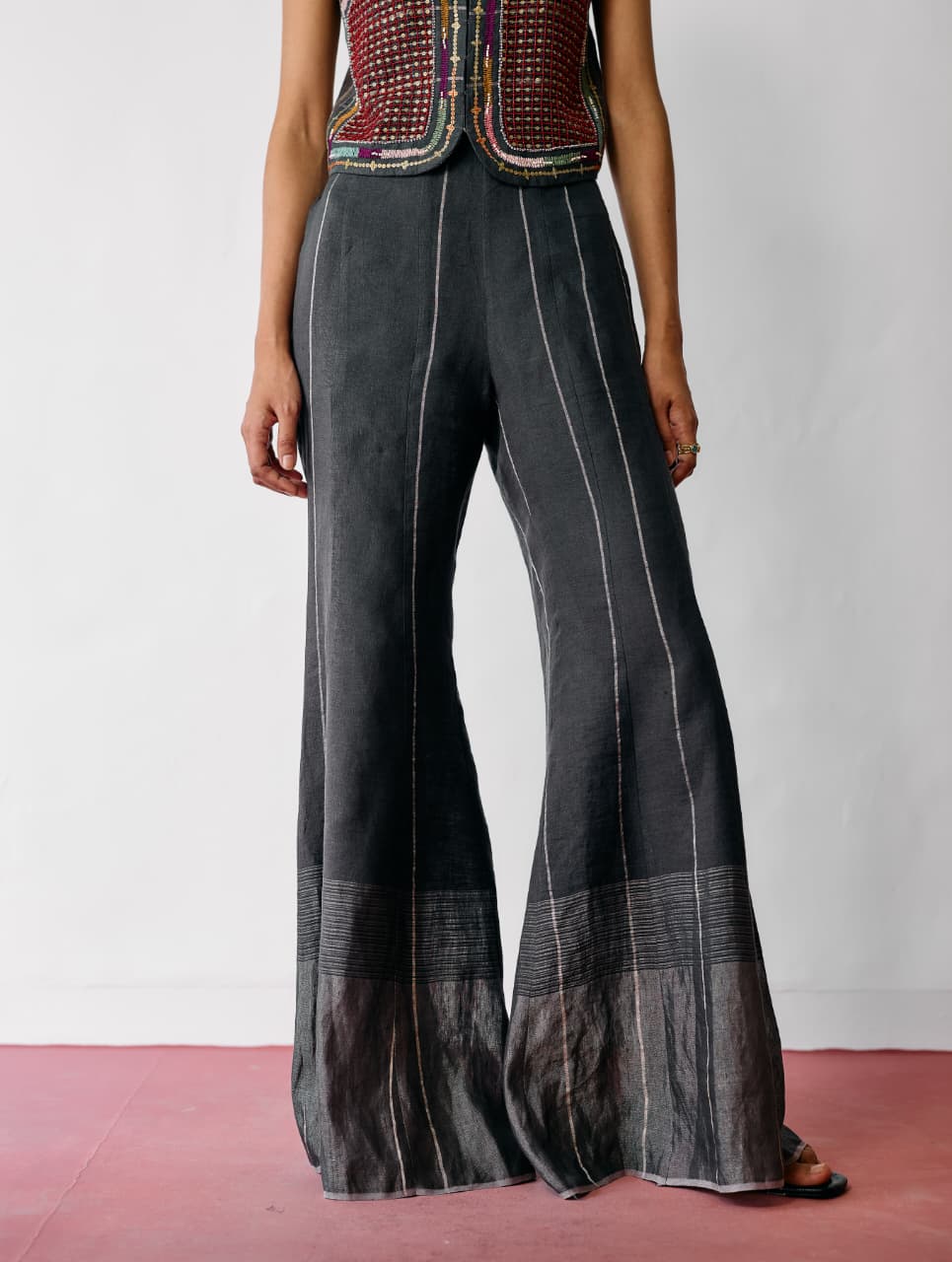 TALA METALLIC LINEN SHARARA PANTS - CHARCOAL