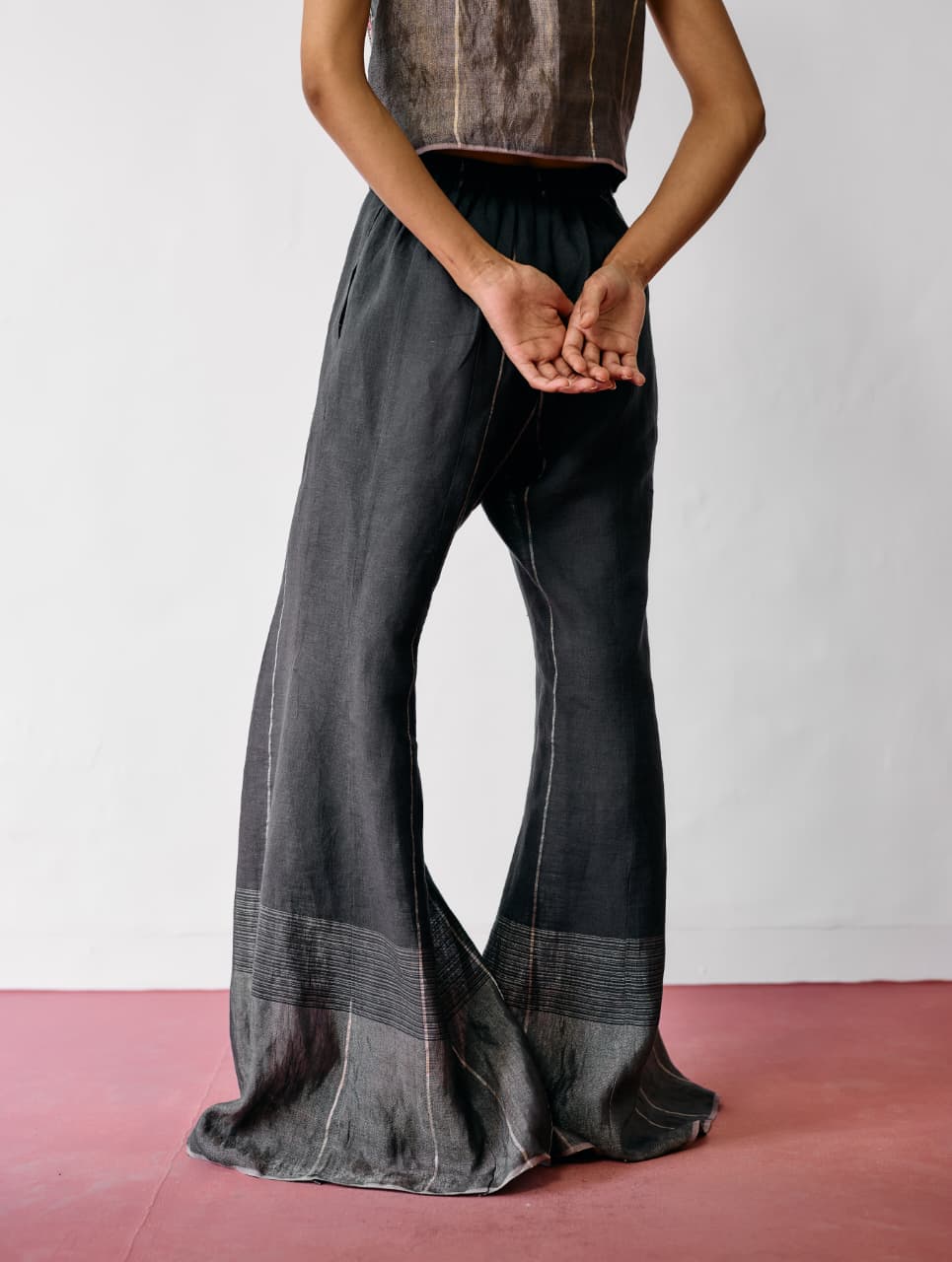 TALA METALLIC LINEN SHARARA PANTS - CHARCOAL