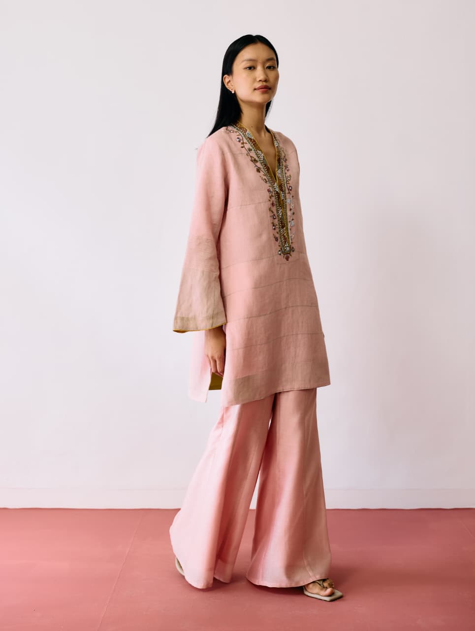 NAAR HAND-EMBROIDERED METALLIC KURTA - PINK