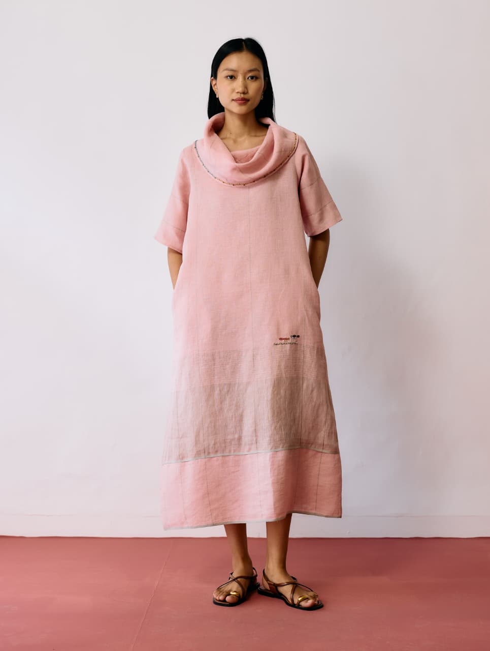 ZARAN COWL NECK METALLIC DRESS - PINK