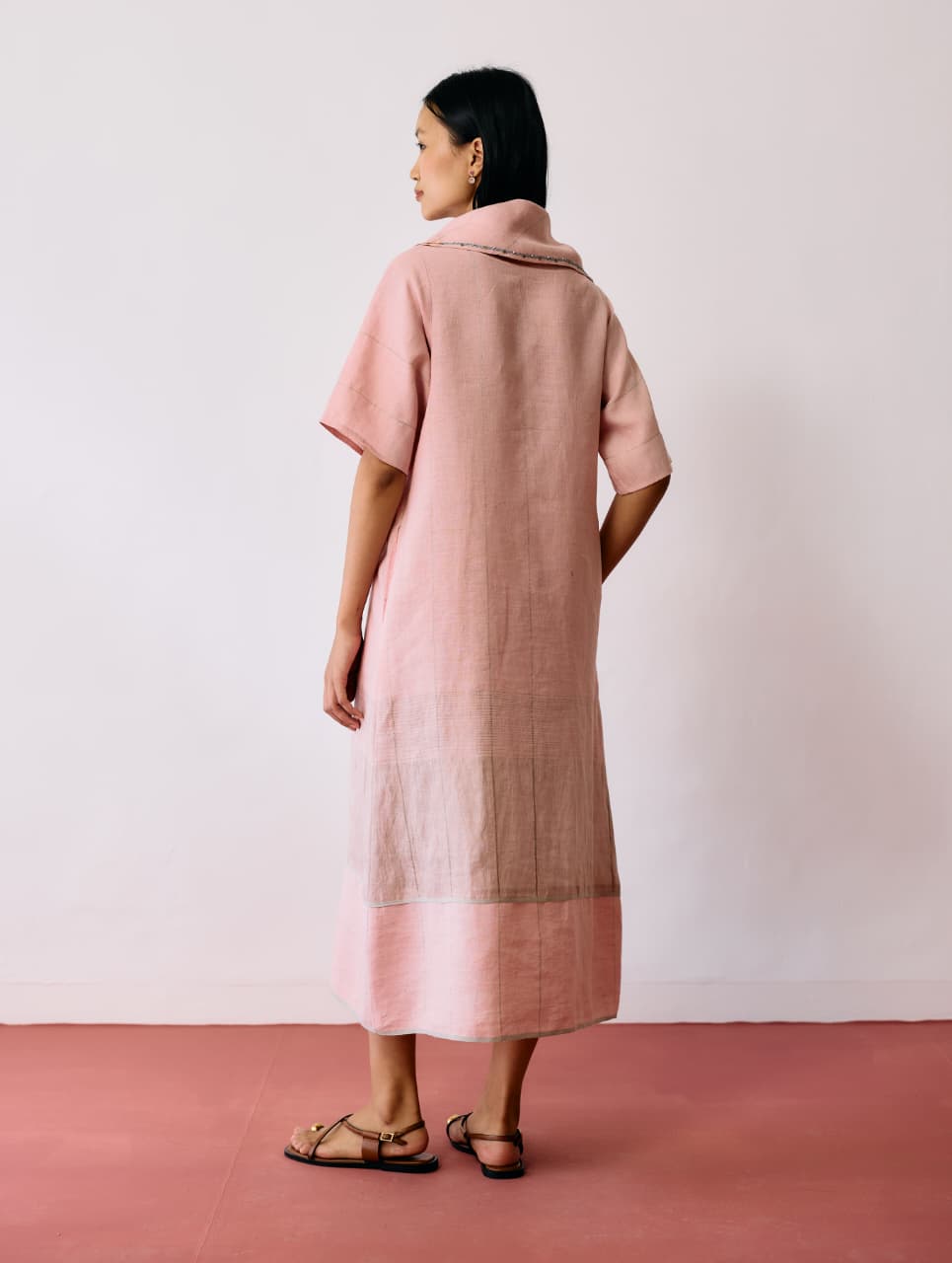 ZARAN COWL NECK METALLIC DRESS - PINK