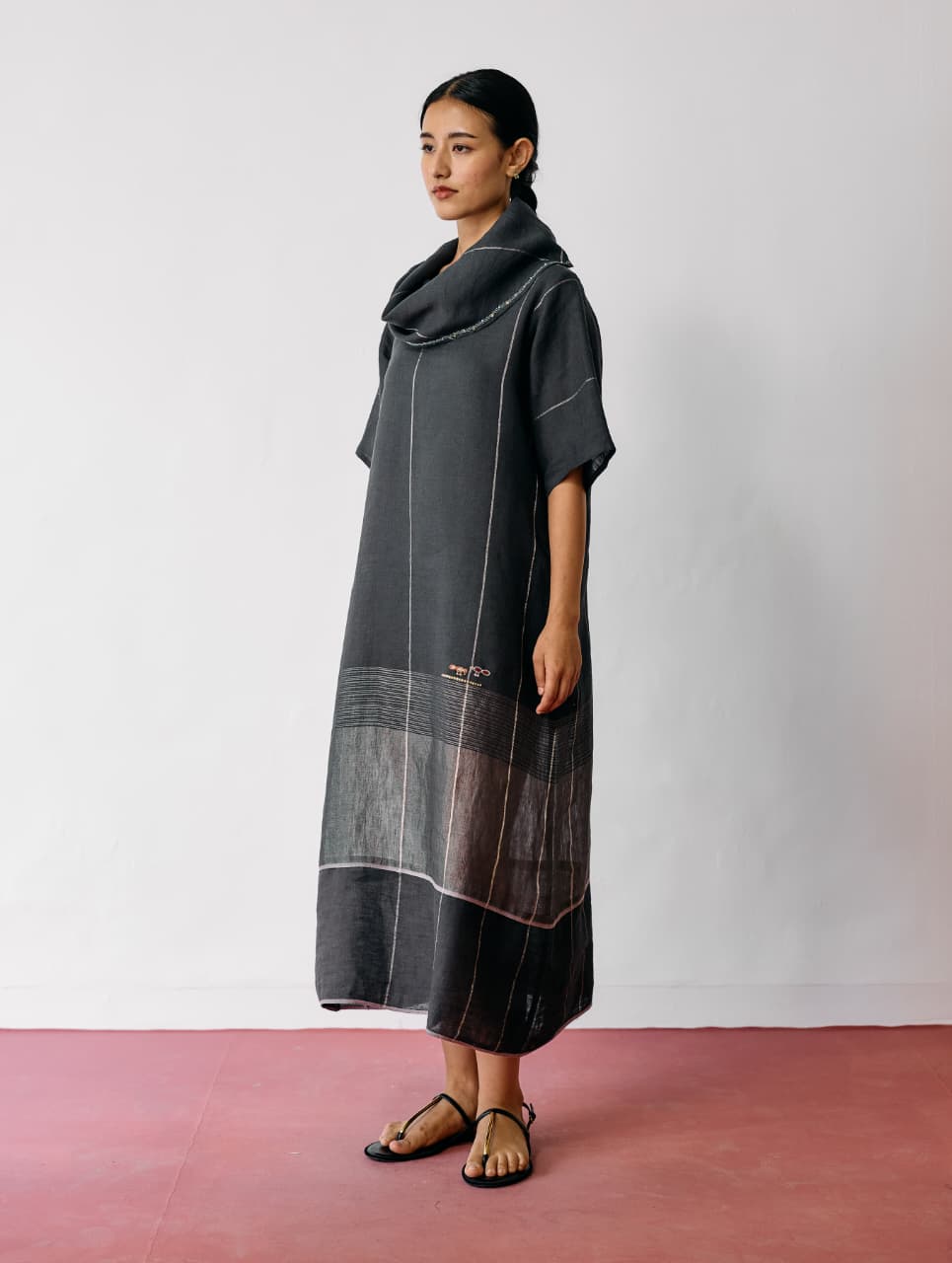 ZARAN COWL NECK METALLIC DRESS - CHARCOAL