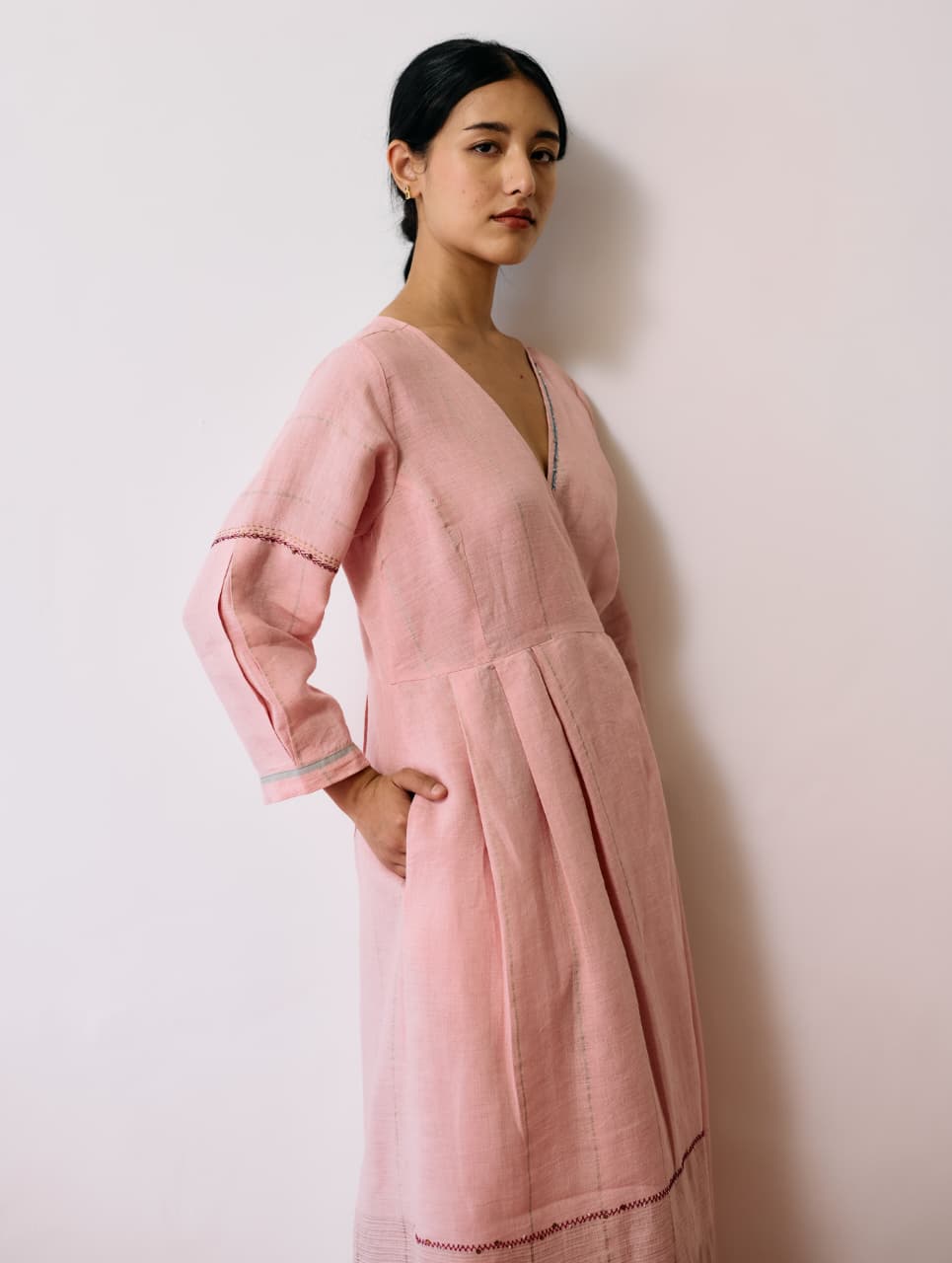 RAYA METALLIC LINEN WRAP DRESS - PINK
