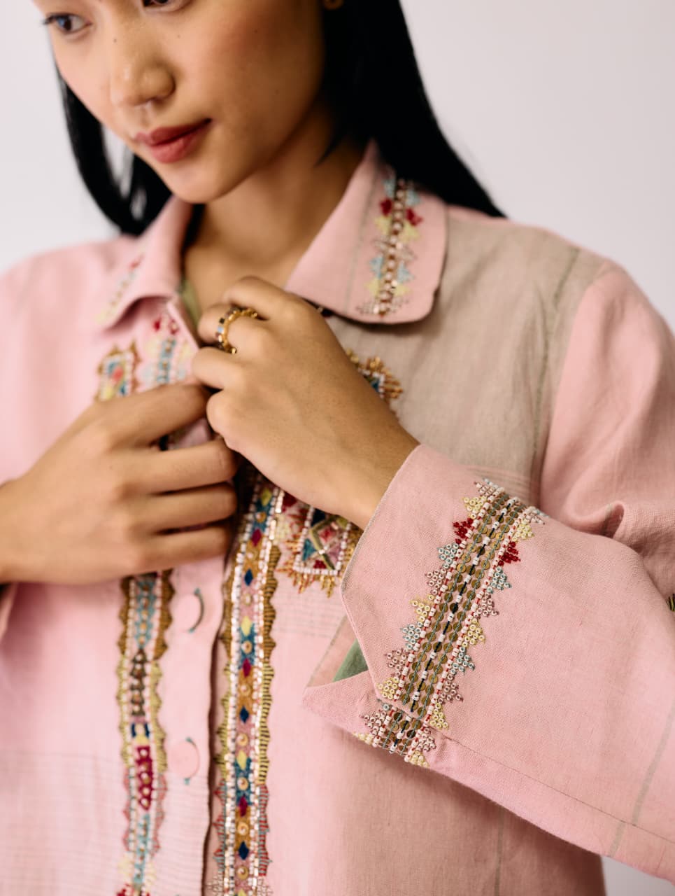 ZURI HAND-EMBROIDERED METALLIC JACKET - PINK