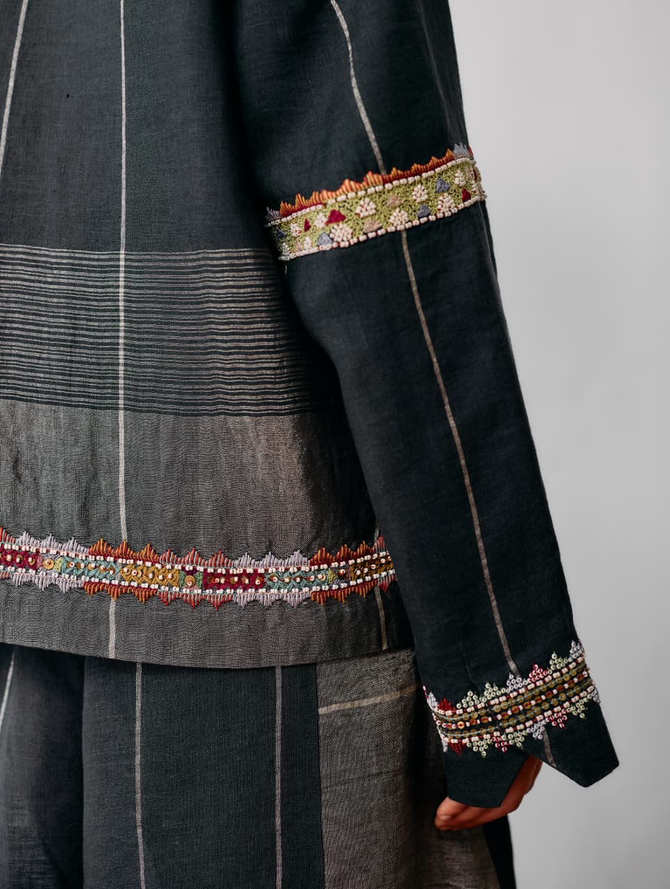 ZURI HAND-EMBROIDERED METALLIC JACKET - CHARCOAL