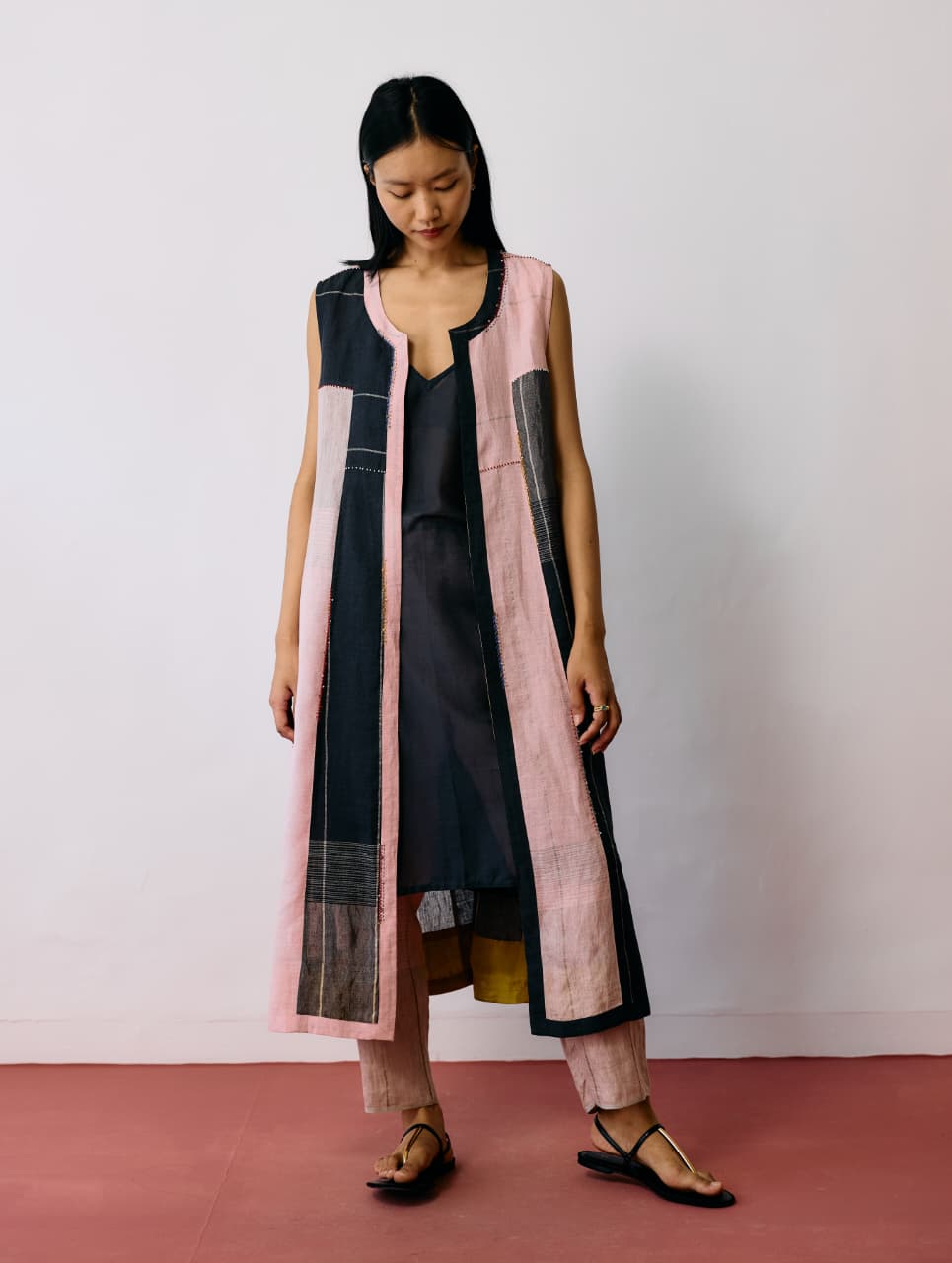 SHAL PATCHWORK LINEN SLEEVELESS JACKET