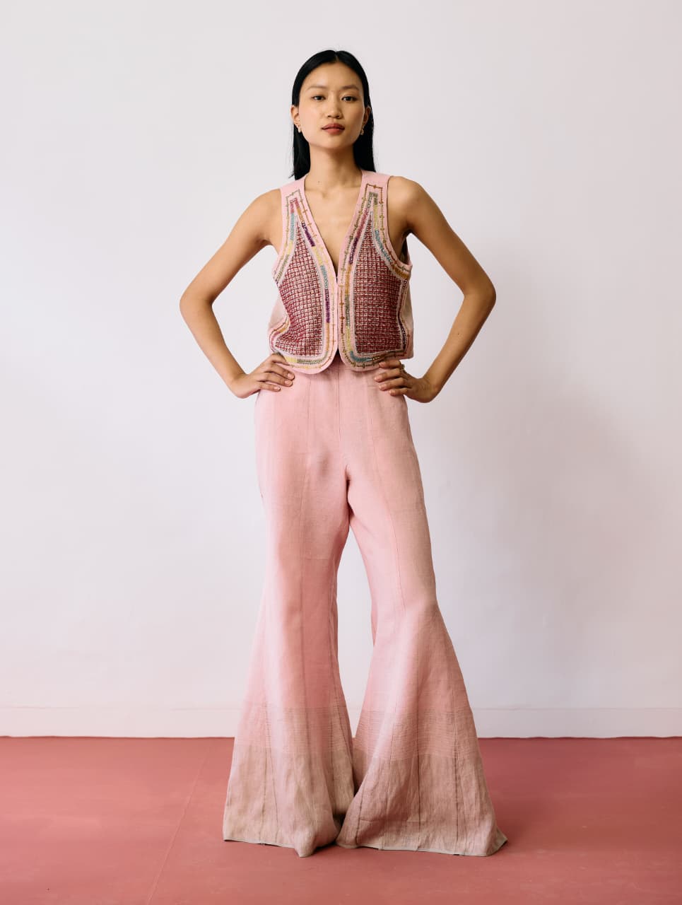 KAYA HAND-EMBROIDERED VEST - PINK