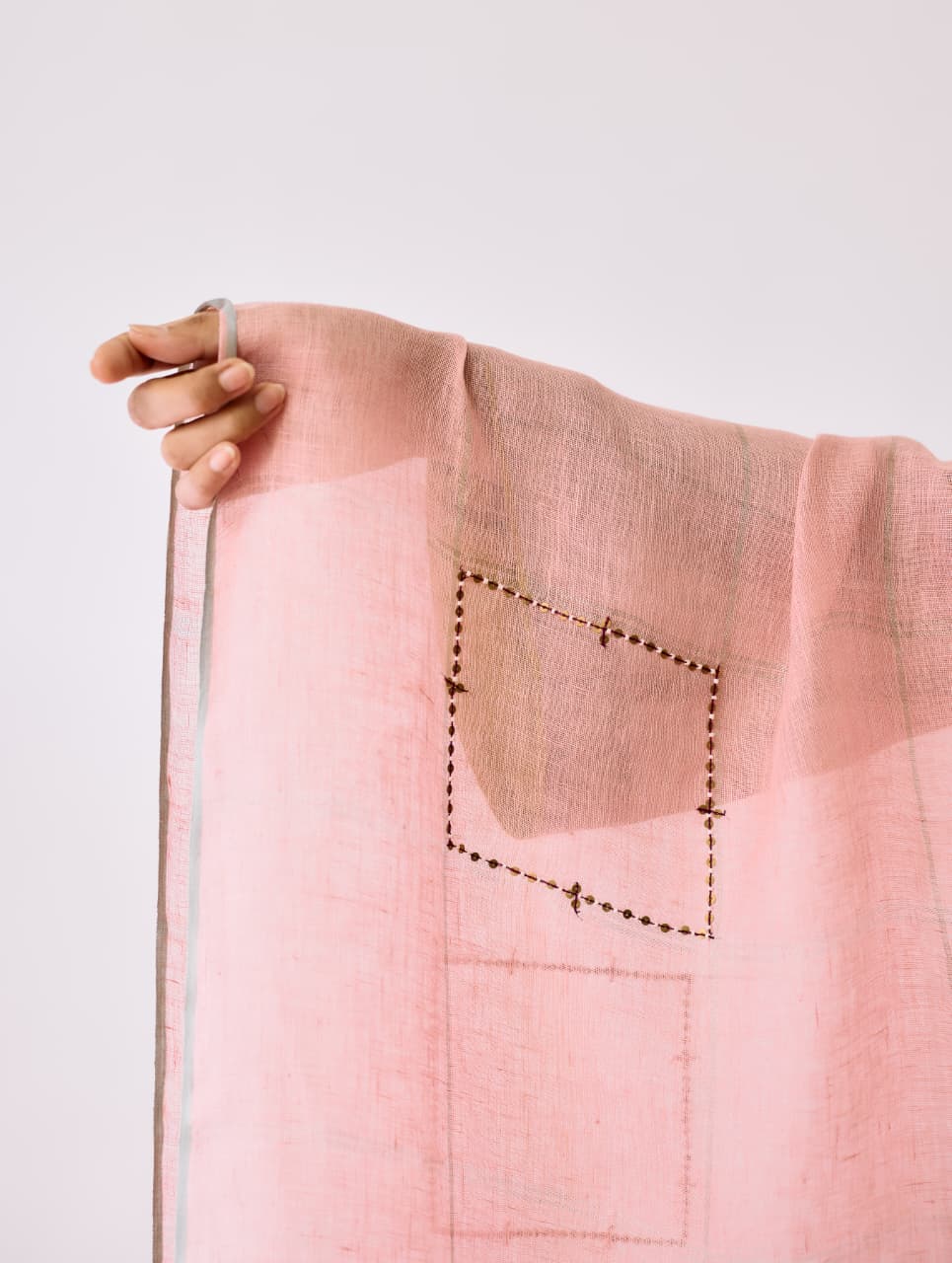 MORA HAND-EMBROIDERED METALLIC LINEN DUPATTA - PINK