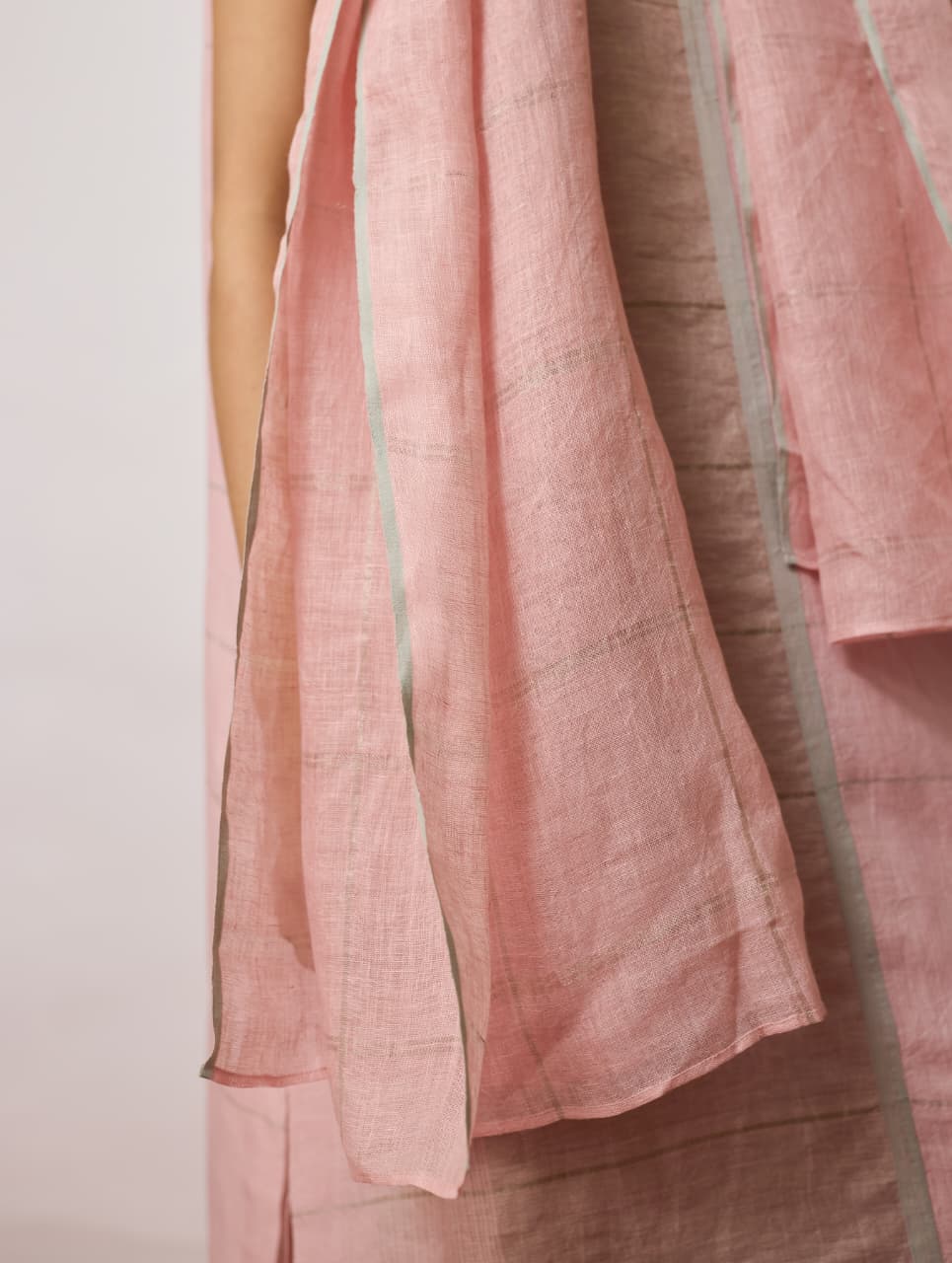 SAVA LINEN METALLIC-CHECK DUPATTA - PINK