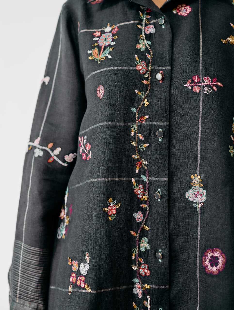 MANSA FLORAL HAND-EMBROIDERED CO-ORD - CHARCOAL